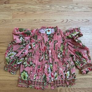 Farm Rio Floral Pink Blouse with Ruffle Details